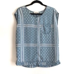 DownEast Blue Handkerchief Patterned Top Size Small